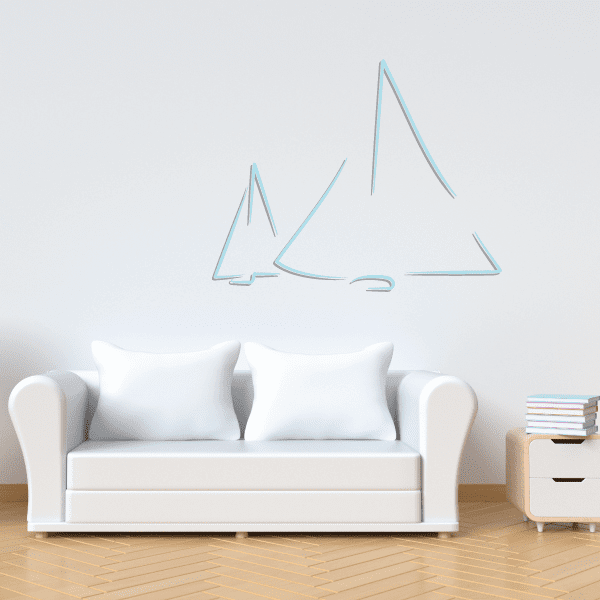 Sailboat wall decal sticker with light blue outline sails and hull