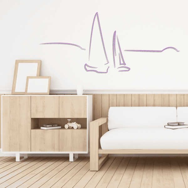 Sailboat wall decal vinyl sticker with purple die-cut outline