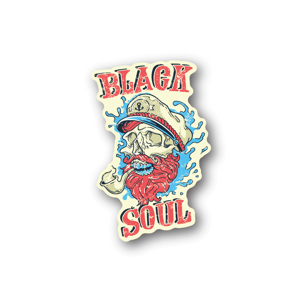 Colorful sailor skull vinyl sticker with water splash and 'SOUL' text