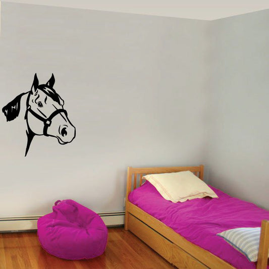 Black and white looking horse head wall decal