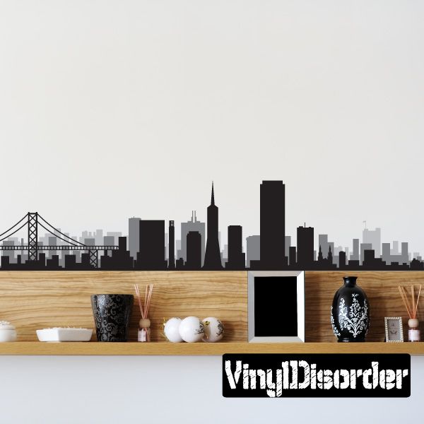 San Francisco skyline sticker with dark city silhouette and bridge