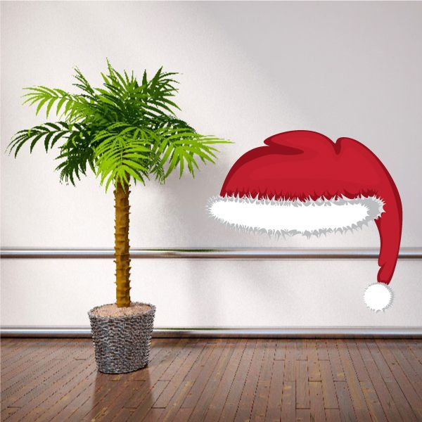 Red Santa hat vinyl decal with white trim and white pom-pom