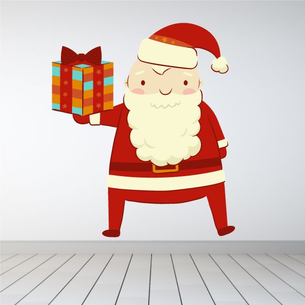Image of Santa Clause With Colorful Present Sticker