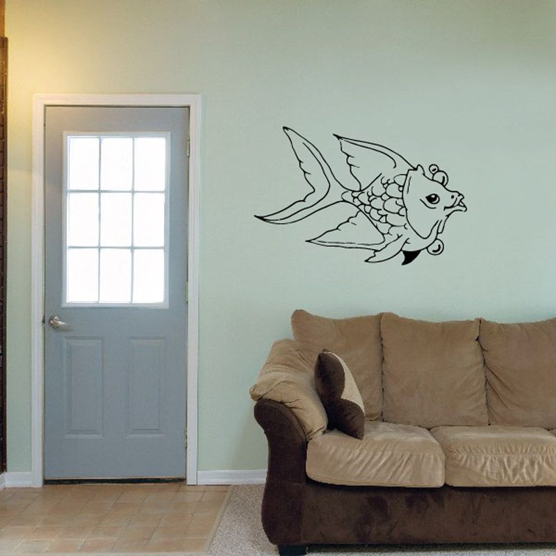 Goldfish wall decal with outlined swimming fish design in dark ink