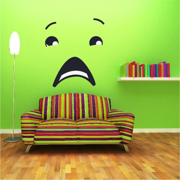 Scared face expression wall decal, cartoon eyes and frown mouth, vinyl