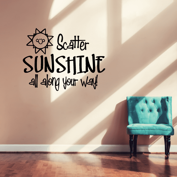 Sunshine wall decal with smiling sun icon and script text 'all along your way'