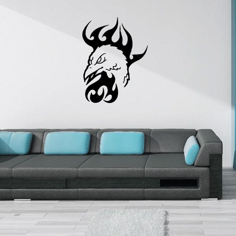 Flame bird head decal with black fiery design and stylized roaring face