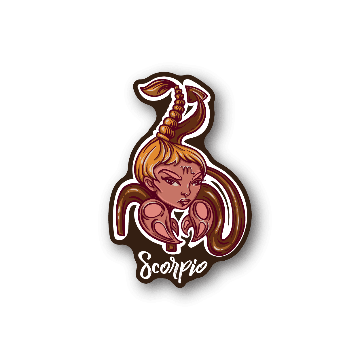 Scorpio zodiac vinyl sticker with stylized scorpion and archer character illustration