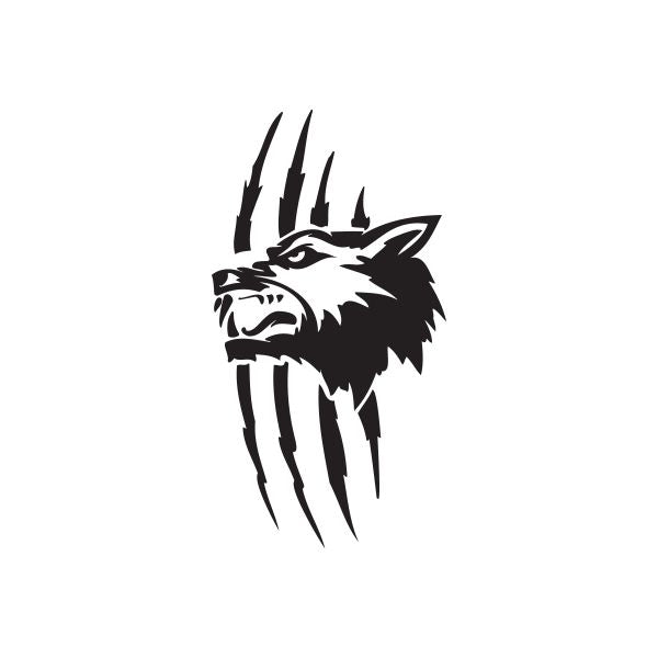 Scratch and Wolf head decal, black wolf graphic with scratch marks