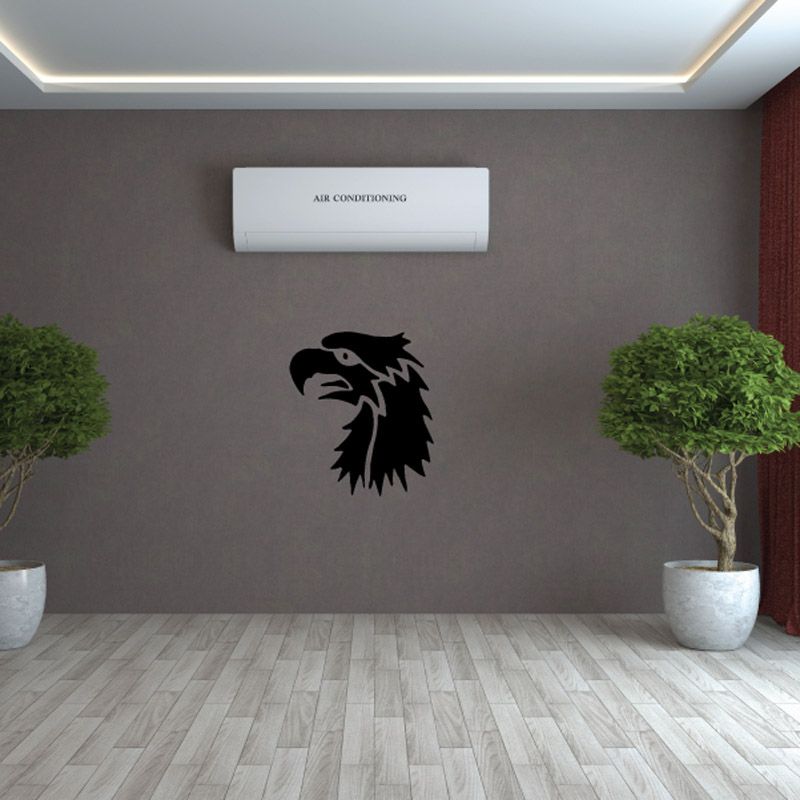 Eagle head wall decal: black vinyl graphic with beak and detailed feathers.