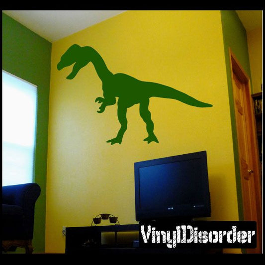 Green Dilophosaurus wall decal with open frill silhouette