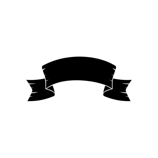 Scroll decal with arched black ribbon ends