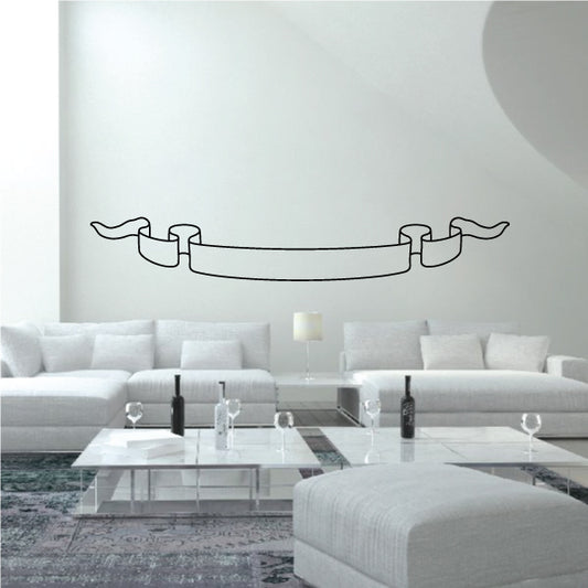Scroll banner decal with hanging scroll ends, black line art