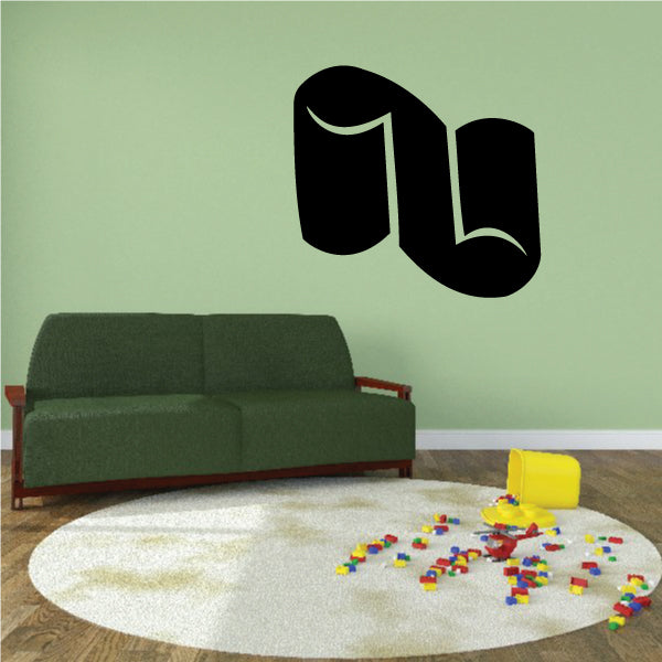 Black abstract scroll wall decal with curved ribbon and outlined segments