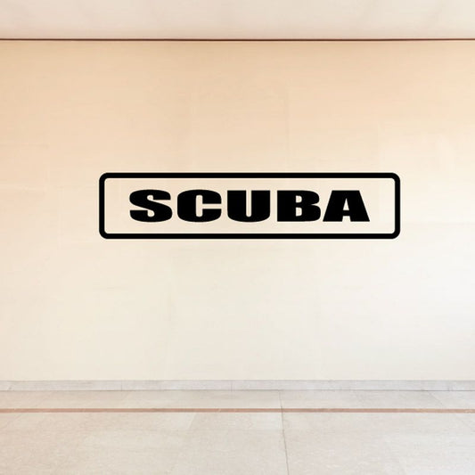 Scuba decal logo with black SCUBA text in white rounded rectangle