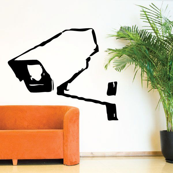 Security camera vinyl decal sticker with bold black outline and white fill