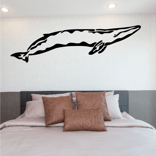 Black sei whale wall decal with streamlined body and tail silhouette
