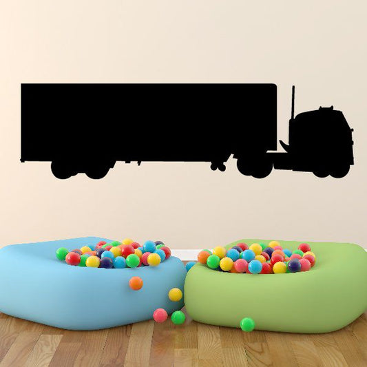Semi truck decal with black tractor-trailer silhouette