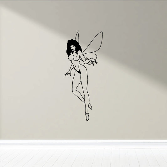 Fairy silhouette wall decal of a winged character in a walking pose