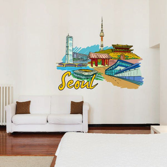 Seoul sticker wall decal with city skyline and “Seoul” lettering