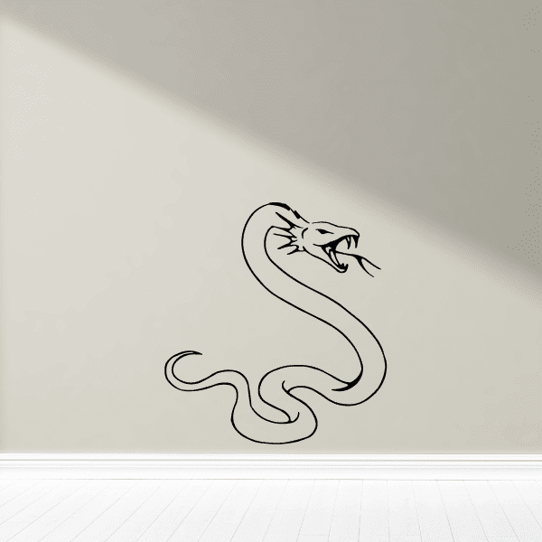 Snake hissing wall decal with black outline, curved coiled design