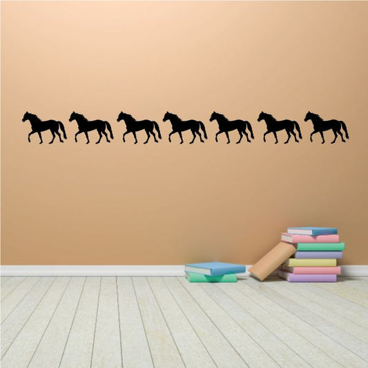 Seven running horse silhouette decal, row of seven dark horses