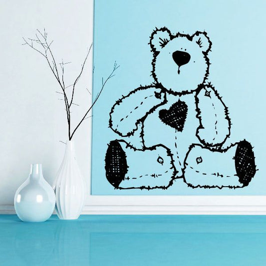 Vinyl decal sticker with black sitting teddy bear design