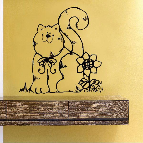 Vinyl decal sticker with cartoon dog and cat holding a paw, black outline