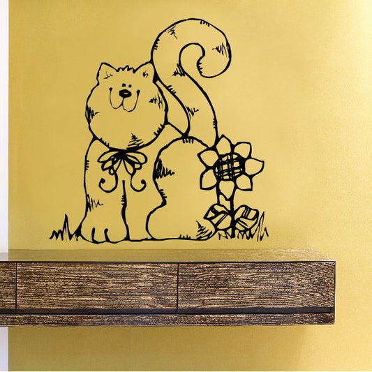 Vinyl decal sticker with cartoon dog and cat holding a paw, black outline
