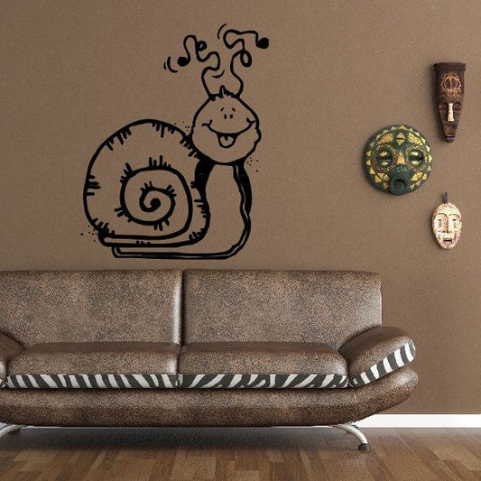 Black and white cartoon snail vinyl wall decal