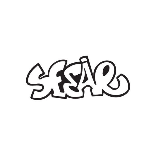 Graffiti decal with black bubble letters and graffiti tag style