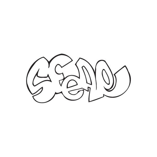 Graffiti decal with bold black outline lettering