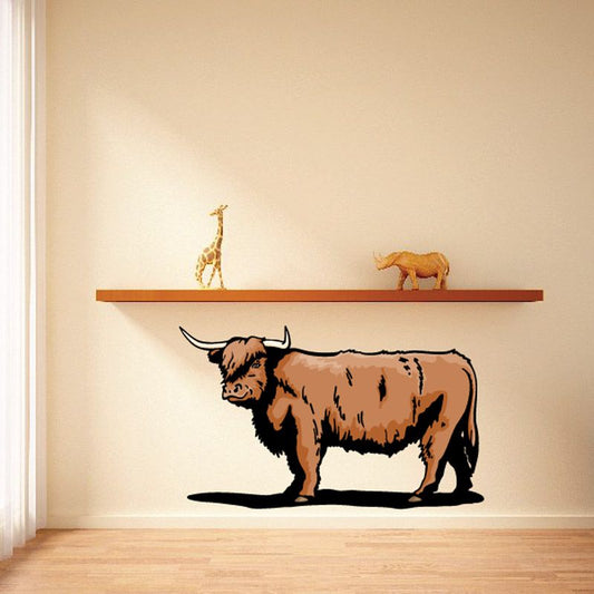 Longhorn cow sticker, brown and black standing cattle