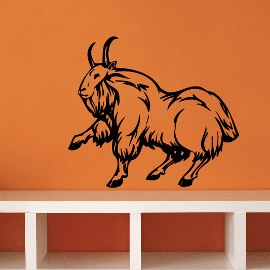 Walking mountain goat decal, shaggy brown outline illustration