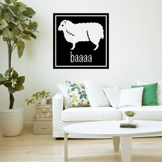 Sheep decal with black framed sheep silhouette and baaaa lettering