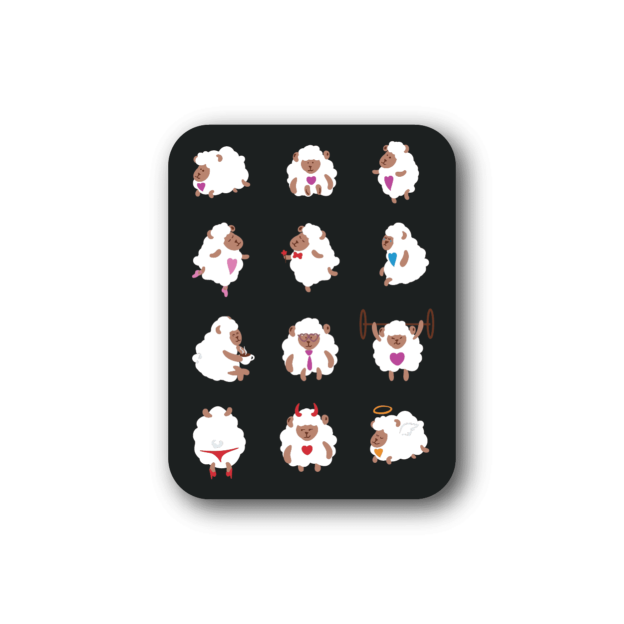Sheep mood vinyl sticker with 12 cartoon sheep faces and bodies