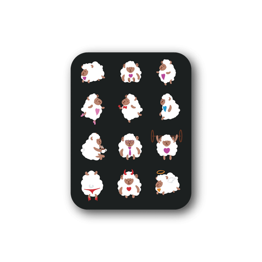 Sheep mood vinyl sticker with 12 cartoon sheep faces and bodies