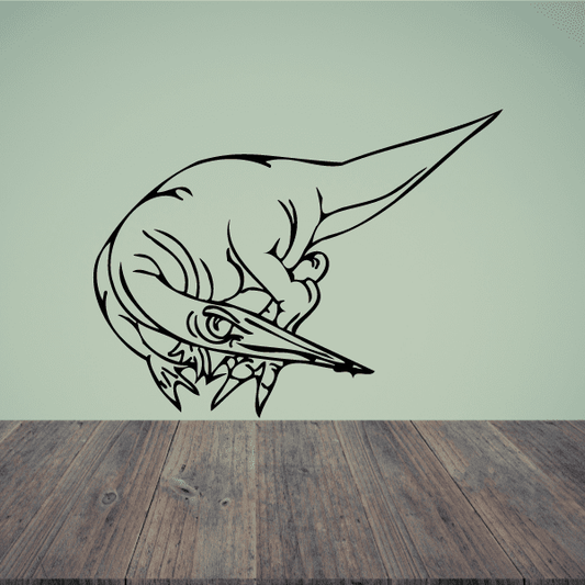 Dinosaur decal, black line-art profile with open mouth and motion-style detailing