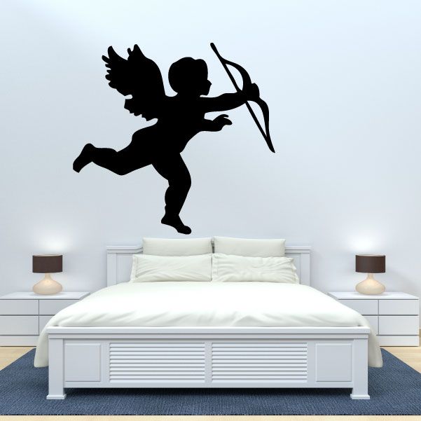 Black cupid silhouette decal with bow and arrow, shooting pose