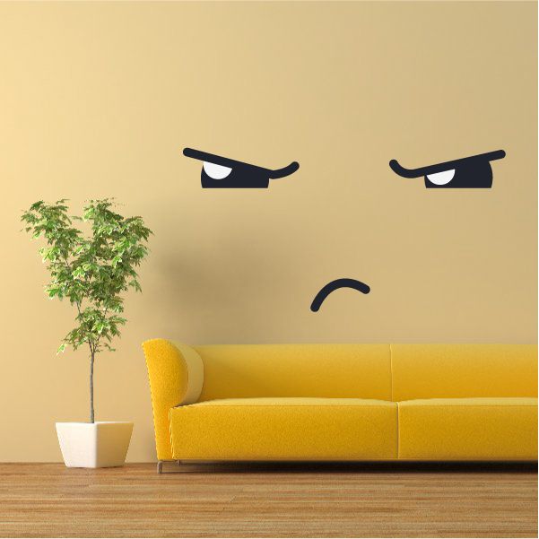 Face expression wall decal with half-closed eyes and curved mouth