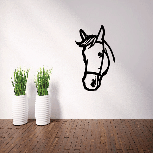 Horse head with bridle decal, black outline