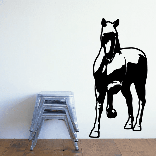 Black silhouette pony wall decal, head lowered pose, outlined details
