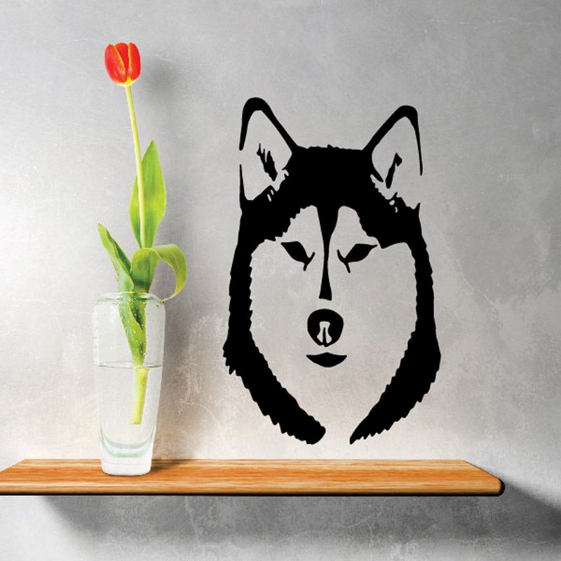 Wolf head decal with black outline and white facial markings