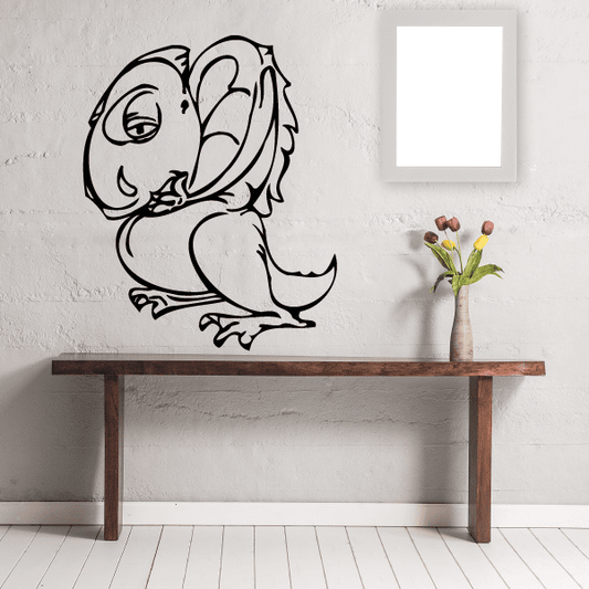 Sick dinosaur wall decal, black outline cartoon dinosaur with worried face