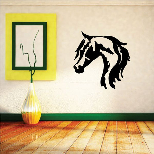 Black horse head wall decal with outlined profile, side-facing