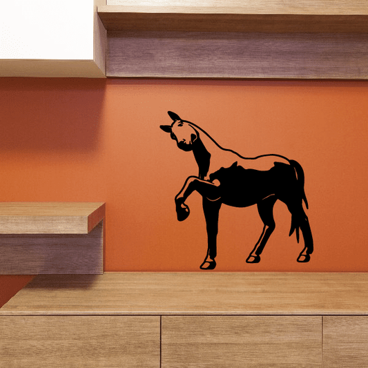Black curious horse silhouette decal sticker for side of surface
