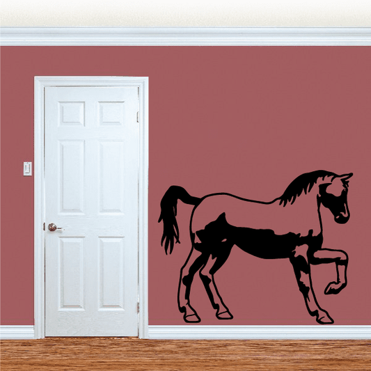 Horse decal with triumphant rearing silhouette, black outline on transparent background