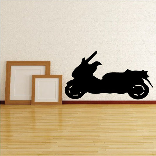Black side-view scooter decal silhouette with wheels and handle detail