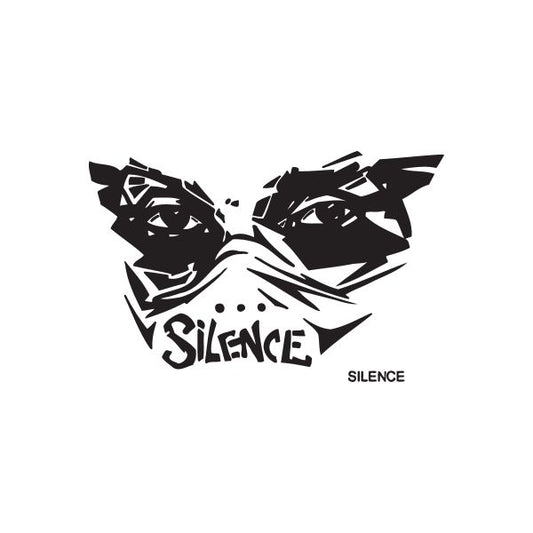 Silence graffiti decal with stylized cat face and “SILENCE” text