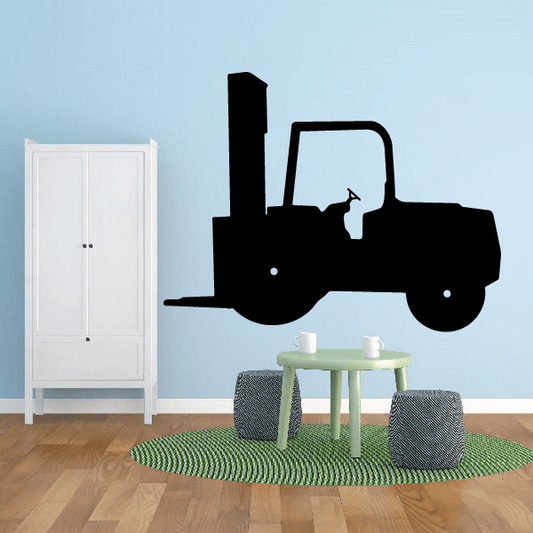 Black forklift silhouette wall decal with cab and front wheel outline